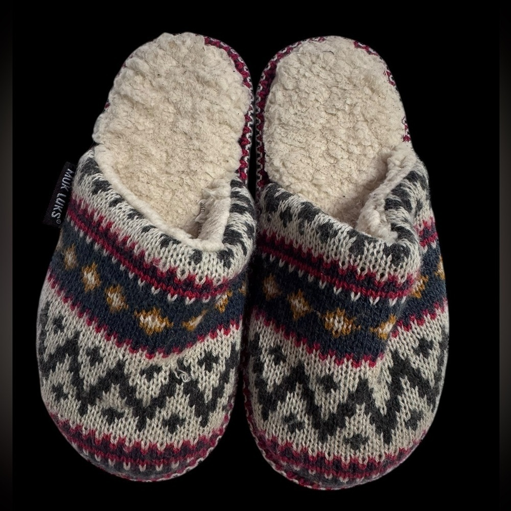MUK‎ LUKS Slippers sz2/3 Multicolor Knitted Cozy Homewear ks5